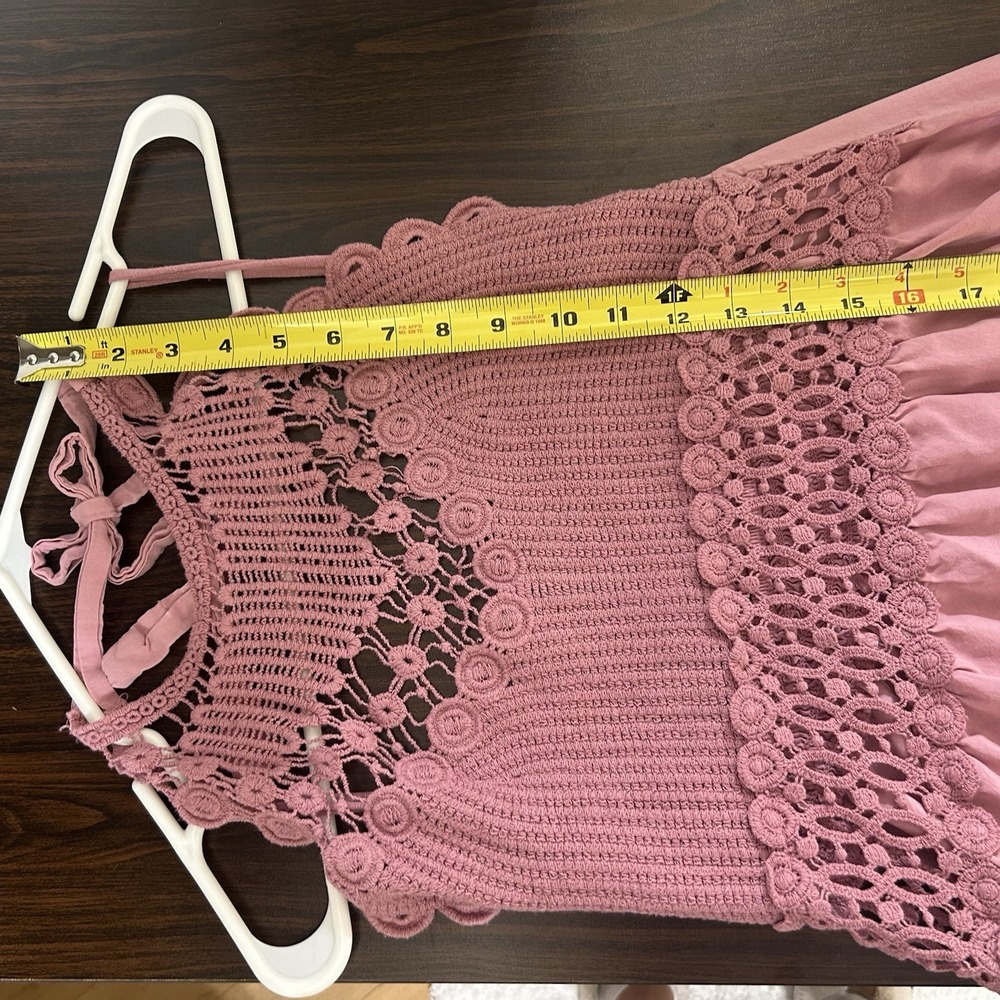 Made in Italy Crochet Halter Maxi Dress M Pink Boho Festival Cotton Dress - Picture 7 of 8